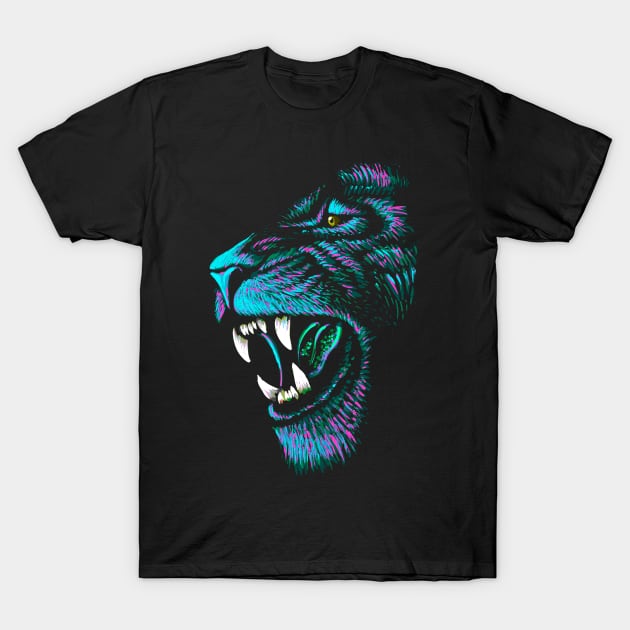 Artistic Lion Head - Blue Lion Drawing T-Shirt by BigWildKiwi